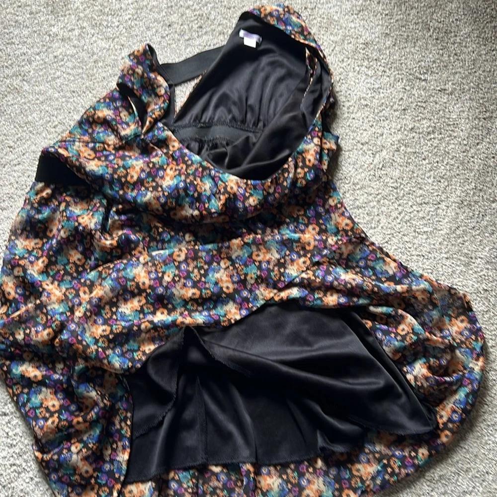 Xhilaration Sleeveless Floral Dress XL Black Orange Blue Purple Flowers Keyhole - Picture 15 of 15